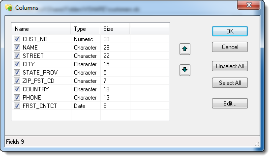 Columns editor