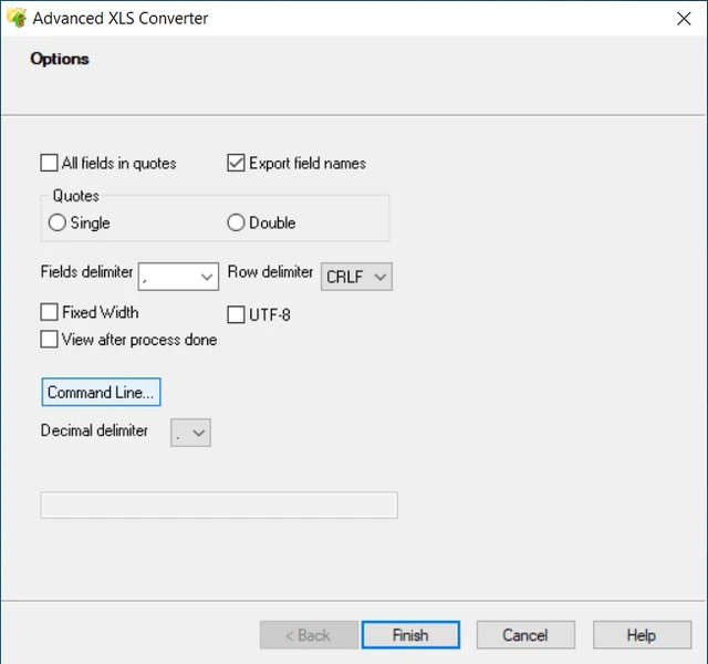 CSV file format options in XLS Converter