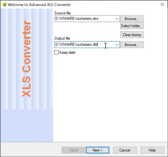 main window of advanced xls converter